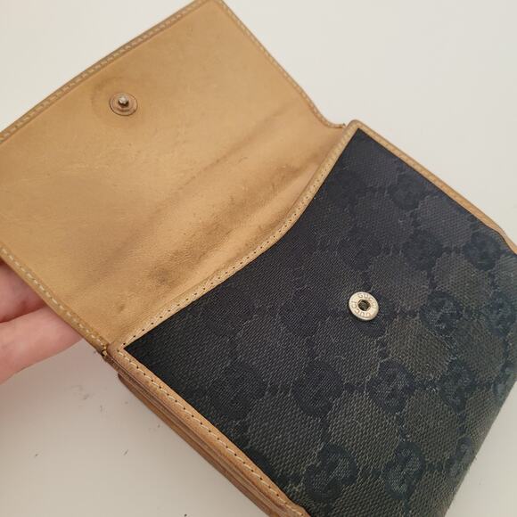 GUCCI Logo Canvas Leather Card Wallet Medium Monogram Bifold Black Unisex Fair - Picture 9 of 12